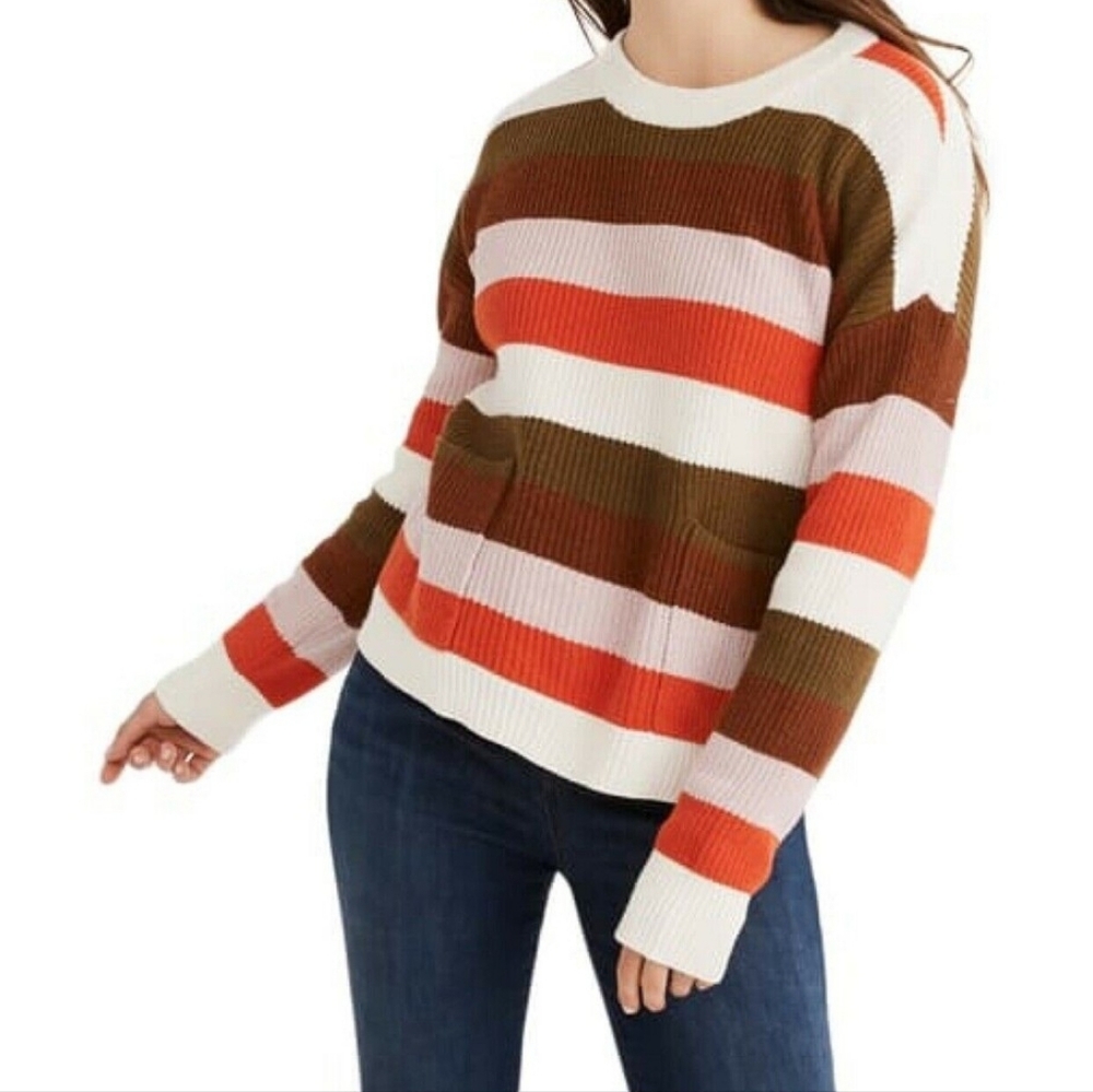 Madewell Red, Brown, and Cream Striped Sweater
